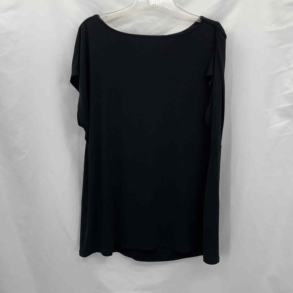 Lane Bryant Twist Front Top Women 22/24 Black Sh Sleeve Ruched Boat Neck Blouse - Picture 3 of 7